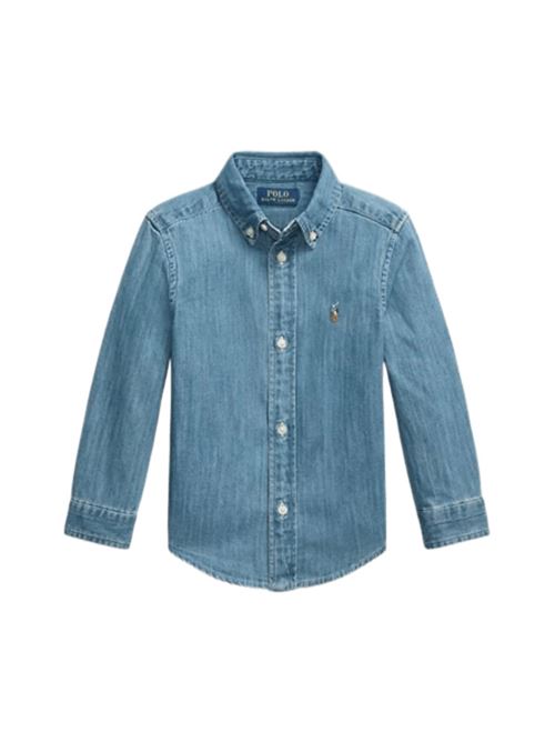 Camicia da bambino in denim di puro cotone, colore blu scuro. POLO RALPH LAUREN | 322713843001